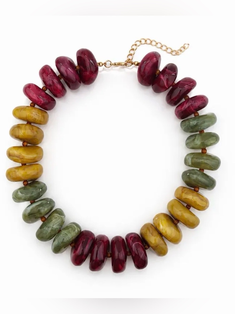 Multicolor Beaded Chunky Statement Necklace - Red, Olive & Mustard